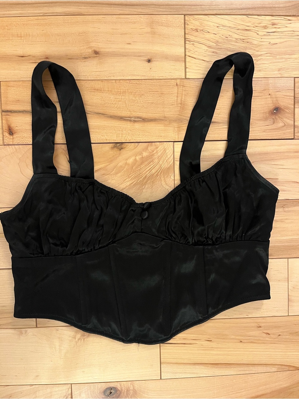 Zara Black Satin Corset/Bustier Top with Wide Straps